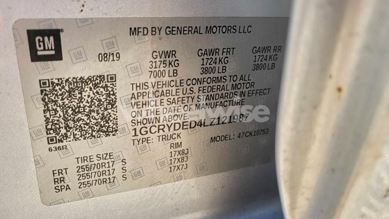 Photo 10 of 2020 CHEVROLET SILVERADO K1500 LT (VIN 1GCRYDED4LZ121987)