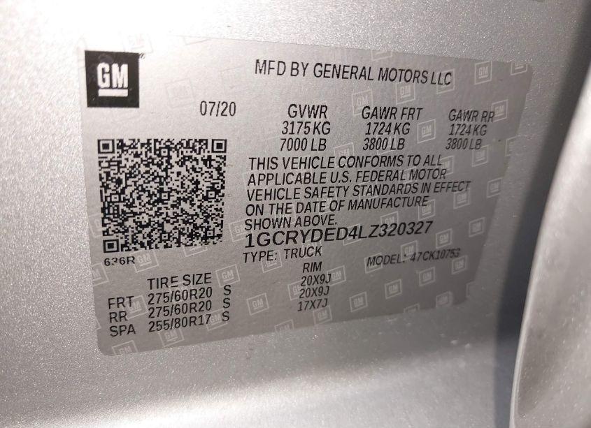 Photo 9 of 2020 Chevrolet Silverado 1500 (VIN 1GCRYDED4LZ320327)