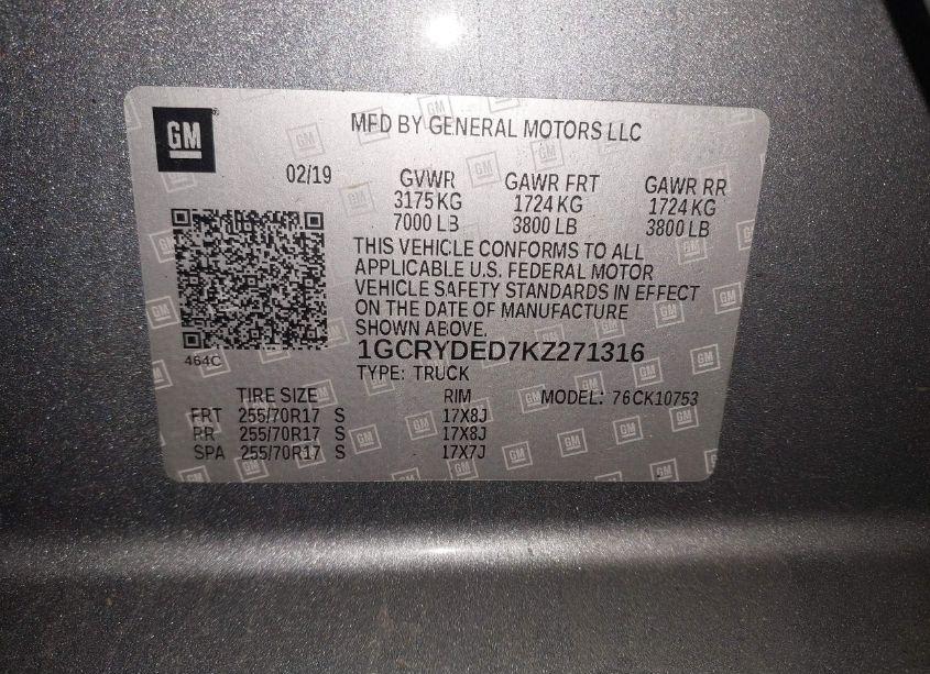 Photo 9 of 2019 Chevrolet Silverado 1500 LT (VIN 1GCRYDED7KZ271316)