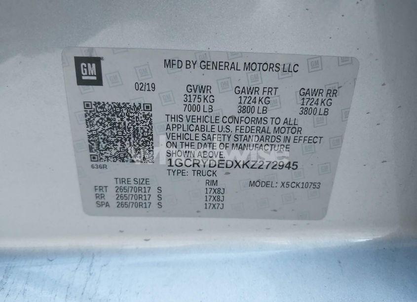 Photo 9 of 2019 Chevrolet Silverado 1500 LT (VIN 1GCRYDEDXKZ272945)