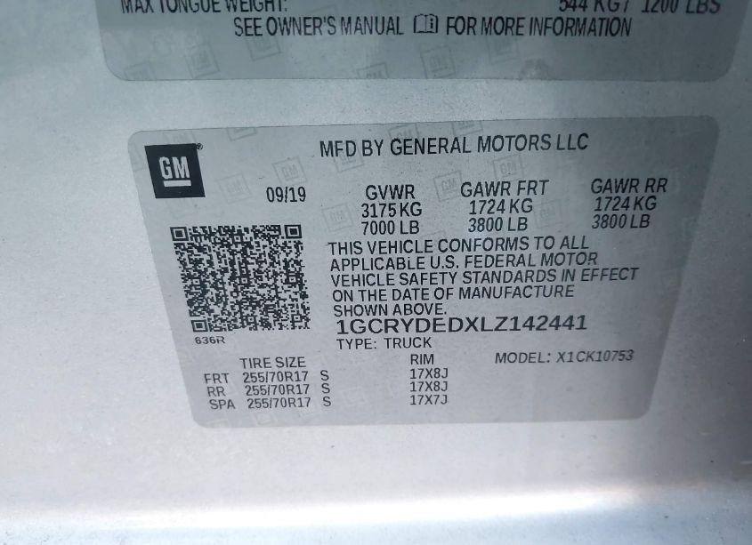 Photo 9 of 2020 Chevrolet Silverado 1500 4WD STANDARD BED LT (VIN 1GCRYDEDXLZ142441)