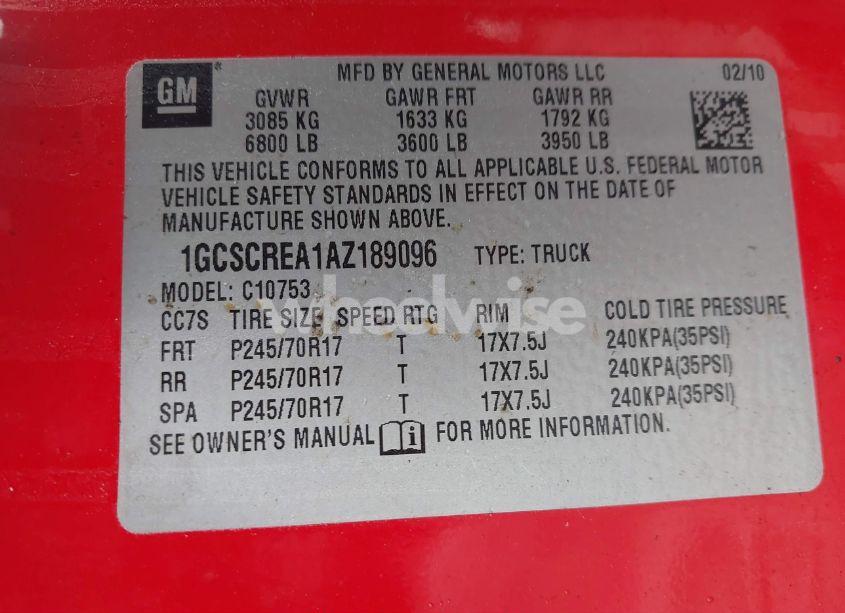 Photo 9 of 2010 Chevrolet Silverado 1500 LS (VIN 1GCSCREA1AZ189096)