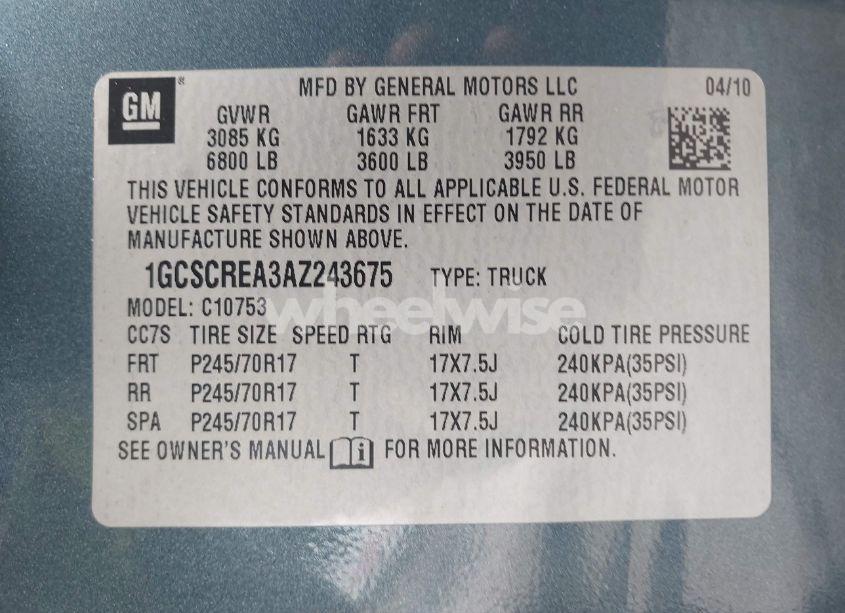 Photo 9 of 2010 Chevrolet Silverado 1500 LS (VIN 1GCSCREA3AZ243675)