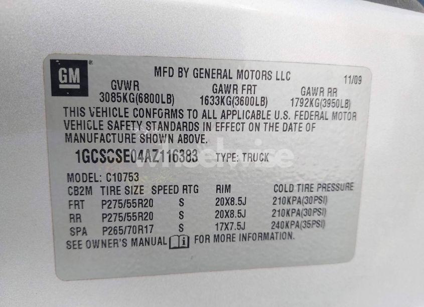 Photo 9 of 2010 Chevrolet Silverado 1500 LT (VIN 1GCSCSE04AZ116383)