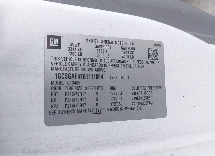 Photo 9 of 2011 Chevrolet Express 1500 WORK VAN (VIN 1GCSGAF47B1111064)