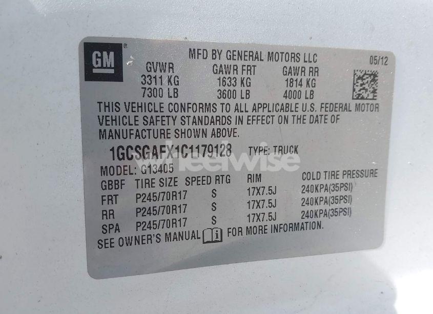 Photo 9 of 2012 Chevrolet Express 1500 WORK VAN (VIN 1GCSGAFX1C1179128)