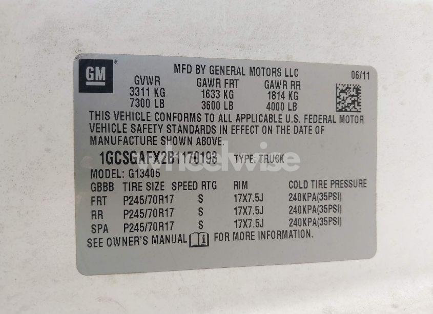 Photo 9 of 2011 Chevrolet Express 1500 WORK VAN (VIN 1GCSGAFX2B1170193)