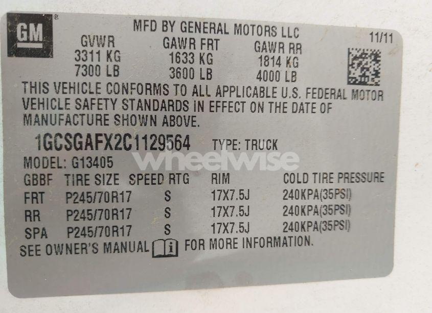 Photo 9 of 2012 Chevrolet Express 1500 WORK VAN (VIN 1GCSGAFX2C1129564)