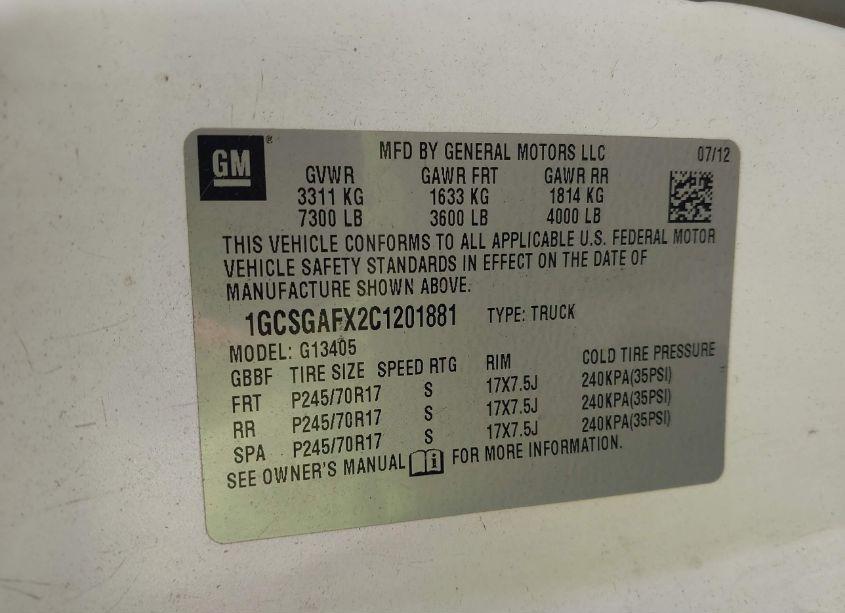 Photo 9 of 2012 Chevrolet Express 1500 WORK VAN (VIN 1GCSGAFX2C1201881)