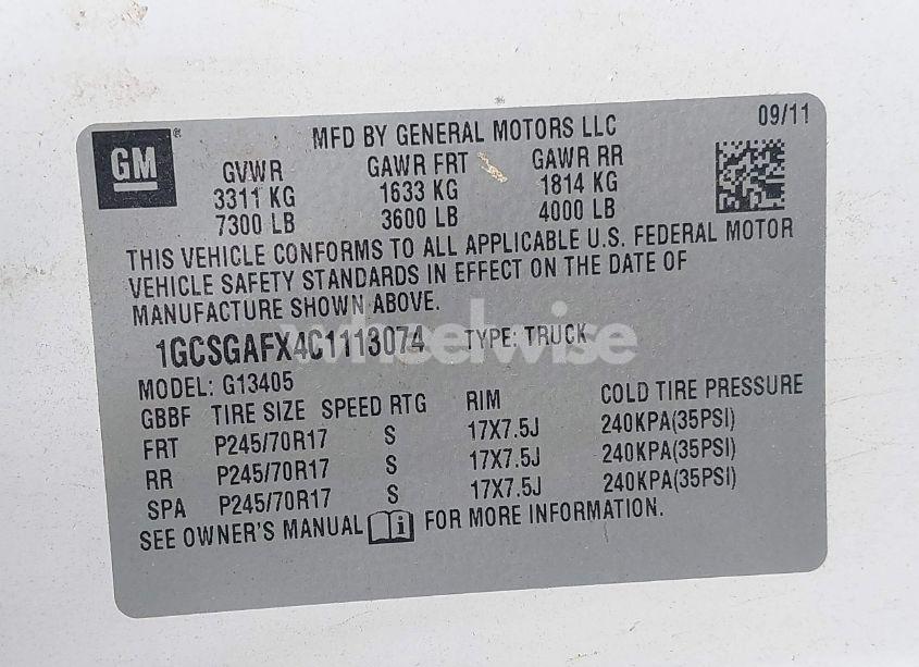 Photo 9 of 2012 Chevrolet Express 1500 WORK VAN (VIN 1GCSGAFX4C1113074)