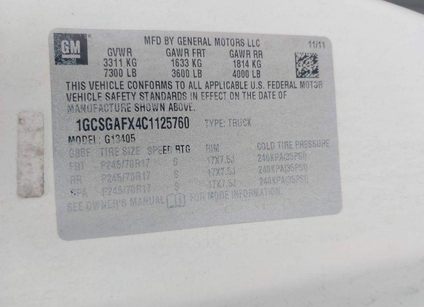 Photo 9 of 2012 Chevrolet Express 1500 WORK VAN (VIN 1GCSGAFX4C1125760)