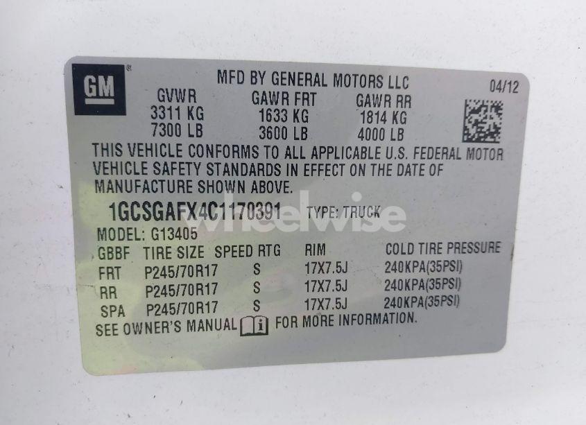 Photo 9 of 2012 Chevrolet Express 1500 WORK VAN (VIN 1GCSGAFX4C1170391)