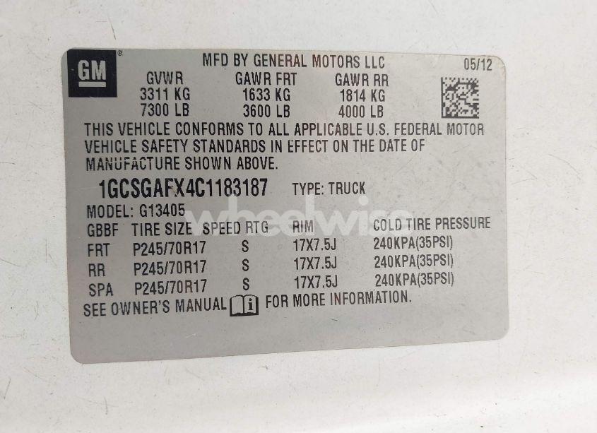 Photo 9 of 2012 Chevrolet Express 1500 WORK VAN (VIN 1GCSGAFX4C1183187)