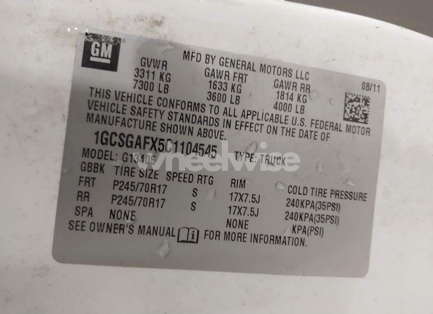 Photo 9 of 2012 Chevrolet Express 1500 WORK VAN (VIN 1GCSGAFX5C1104545)