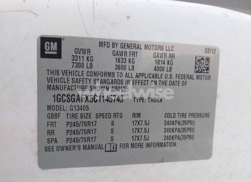 Photo 9 of 2012 Chevrolet Express 1500 WORK VAN (VIN 1GCSGAFX5C1145743)