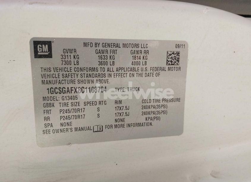 Photo 9 of 2012 Chevrolet Express 1500 WORK VAN (VIN 1GCSGAFX8C1108704)