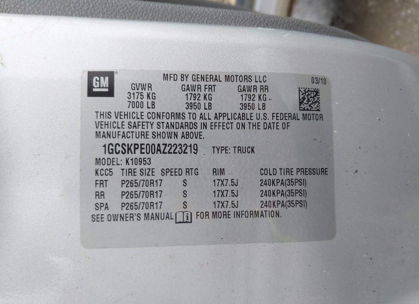 Photo 9 of 2010 Chevrolet Silverado 1500 WORK TRUCK (VIN 1GCSKPE00AZ223219)