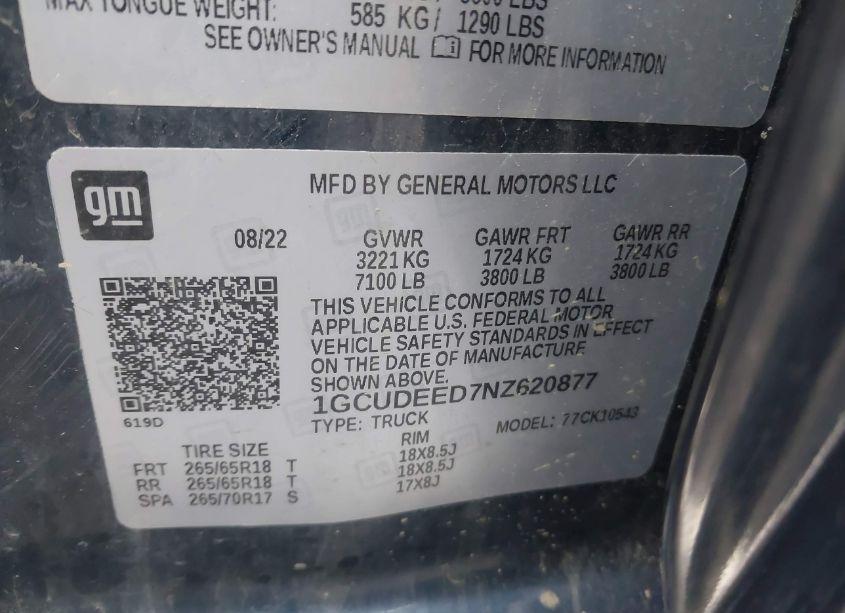 Photo 9 of 2022 Chevrolet Silverado 1500 4WD SHORT BED RST (VIN 1GCUDEED7NZ620877)
