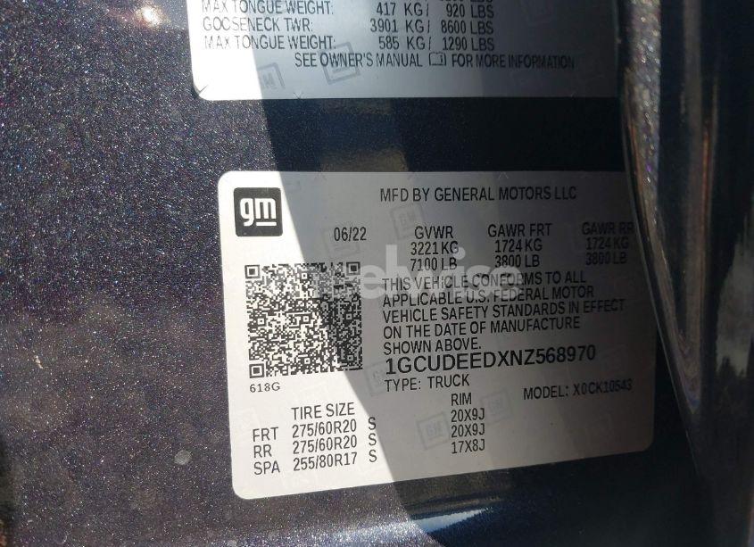 Photo 9 of 2022 Chevrolet Silverado 1500 4WD SHORT BED RST (VIN 1GCUDEEDXNZ568970)