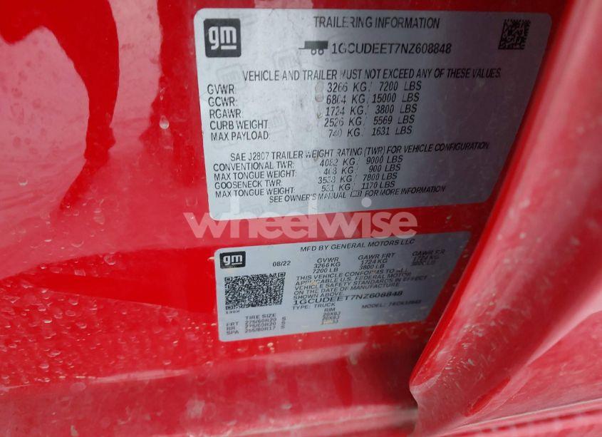 Photo 9 of 2022 Chevrolet Silverado 1500 4WD SHORT BED RST (VIN 1GCUDEET7NZ608848)