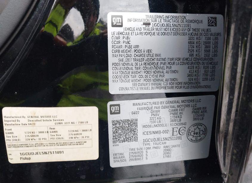 Photo 9 of 2022 Chevrolet Silverado 1500 4WD SHORT BED HIGH COUNTRY/4WD STANDARD BED HIGH COUNTRY (VIN 1GCUDJEL5NZ511091)