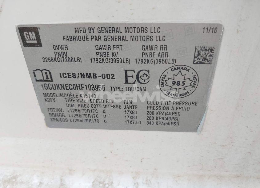 Photo 9 of 2017 Chevrolet Silverado 1500 LS/WT (VIN 1GCUKNEC0HF103956)