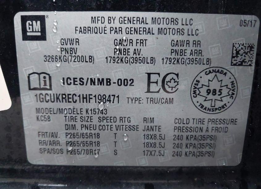 Photo 9 of 2017 Chevrolet Silverado 1500 1LT/2LT (VIN 1GCUKREC1HF198471)