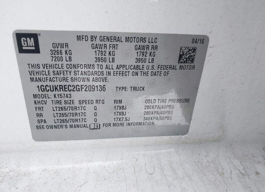 Photo 9 of 2016 Chevrolet Silverado 1500 1LT (VIN 1GCUKREC2GF209136)