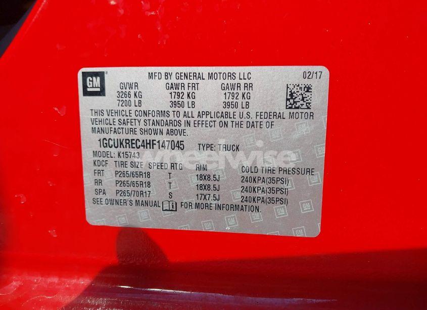 Photo 9 of 2017 Chevrolet Silverado 1500 1LT (VIN 1GCUKREC4HF147045)