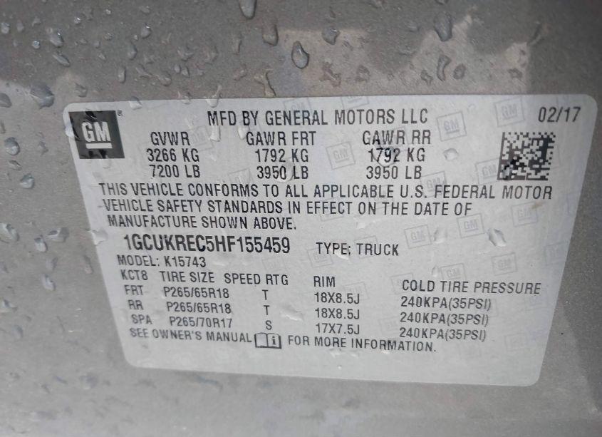 Photo 9 of 2017 Chevrolet Silverado 1500 1LT (VIN 1GCUKREC5HF155459)