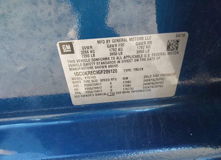 Photo 9 of 2016 Chevrolet Silverado 1500 1LT (VIN 1GCUKREC9GF209120)