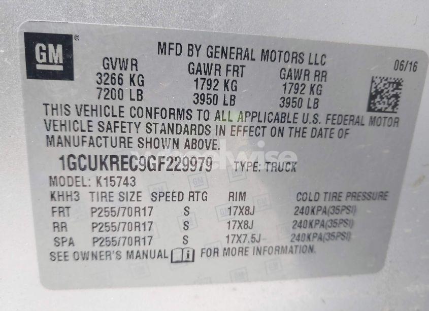 Photo 9 of 2016 Chevrolet Silverado 1500 1LT (VIN 1GCUKREC9GF229979)