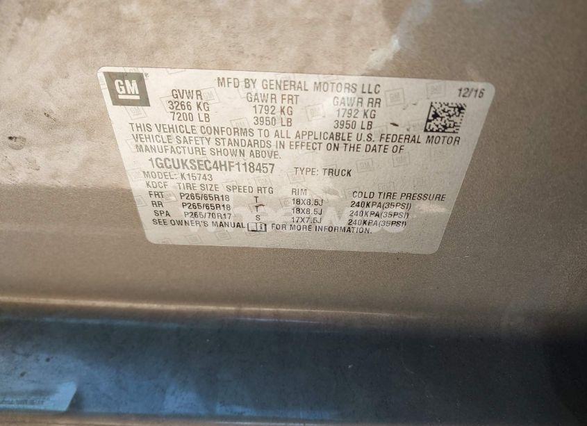 Photo 9 of 2017 Chevrolet Silverado 1500 1LZ (VIN 1GCUKSEC4HF118457)