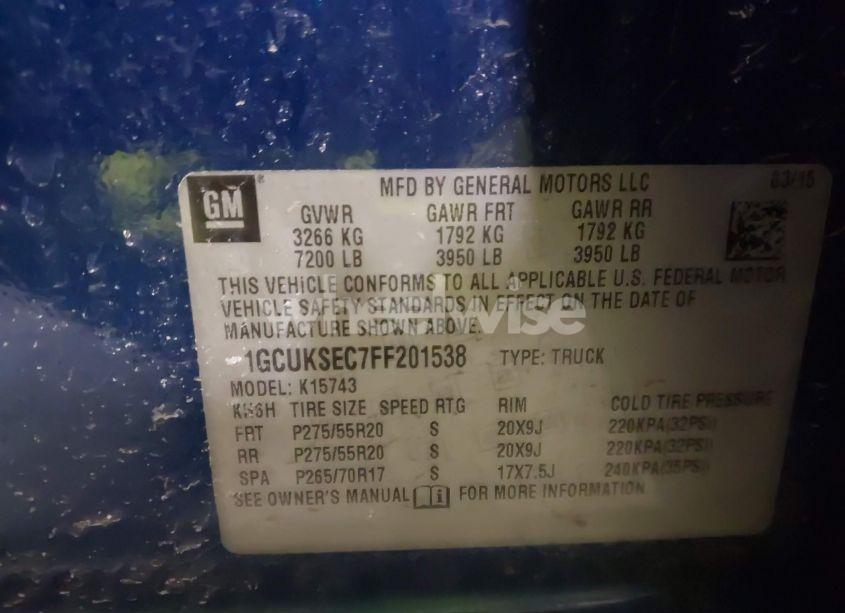 Photo 9 of 2015 Chevrolet Silverado 1500 2LZ (VIN 1GCUKSEC7FF201538)