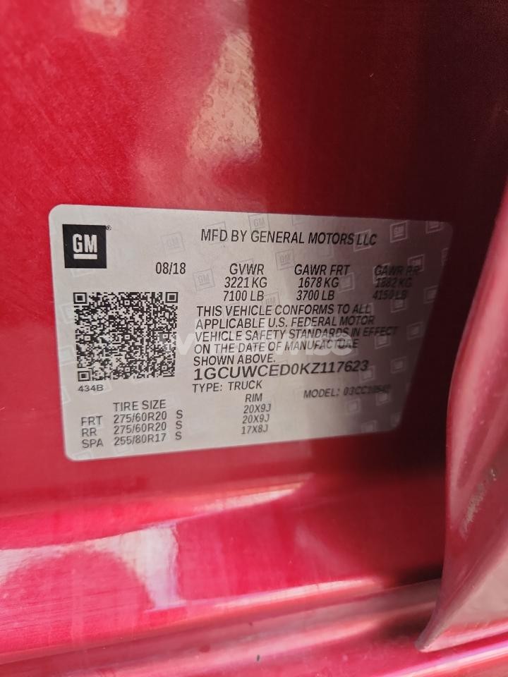 Photo 12 of 2019 CHEVROLET SILVERADO C1500 LT (VIN 1GCUWCED0KZ117623)