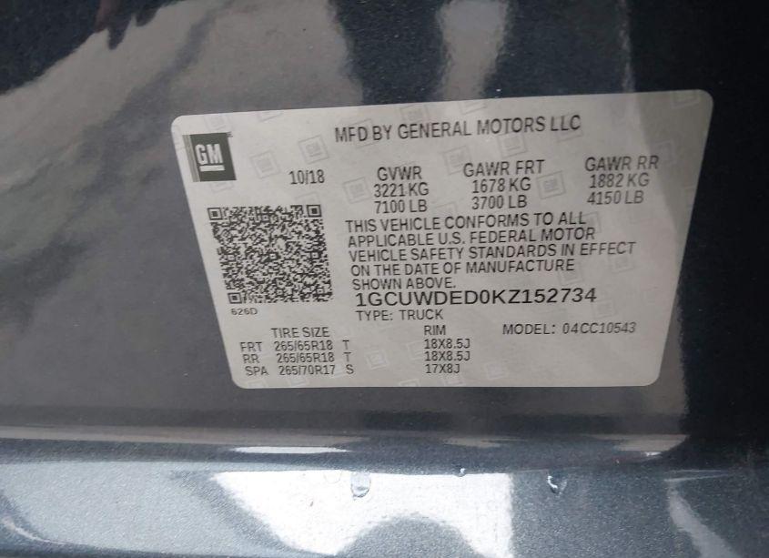 Photo 9 of 2019 Chevrolet Silverado 1500 RST (VIN 1GCUWDED0KZ152734)