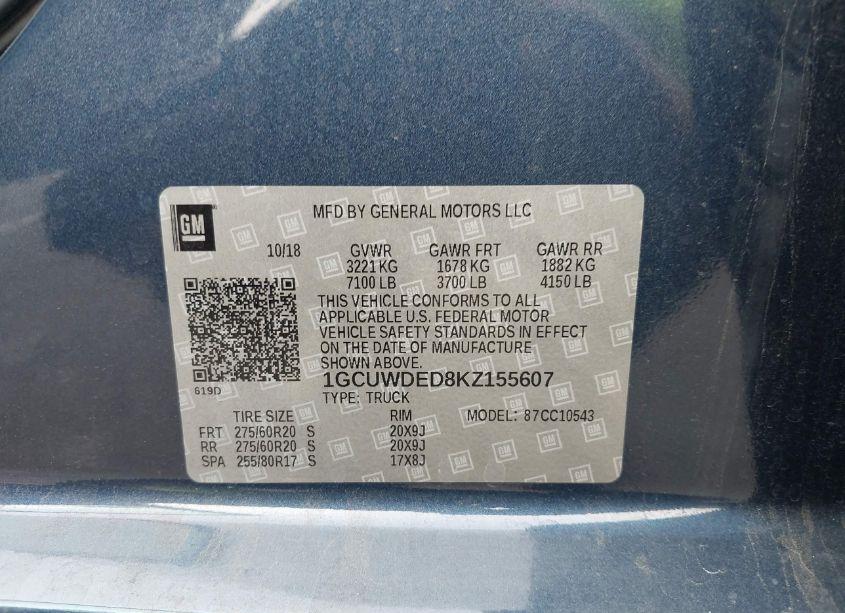 Photo 9 of 2019 Chevrolet Silverado 1500 RST (VIN 1GCUWDED8KZ155607)