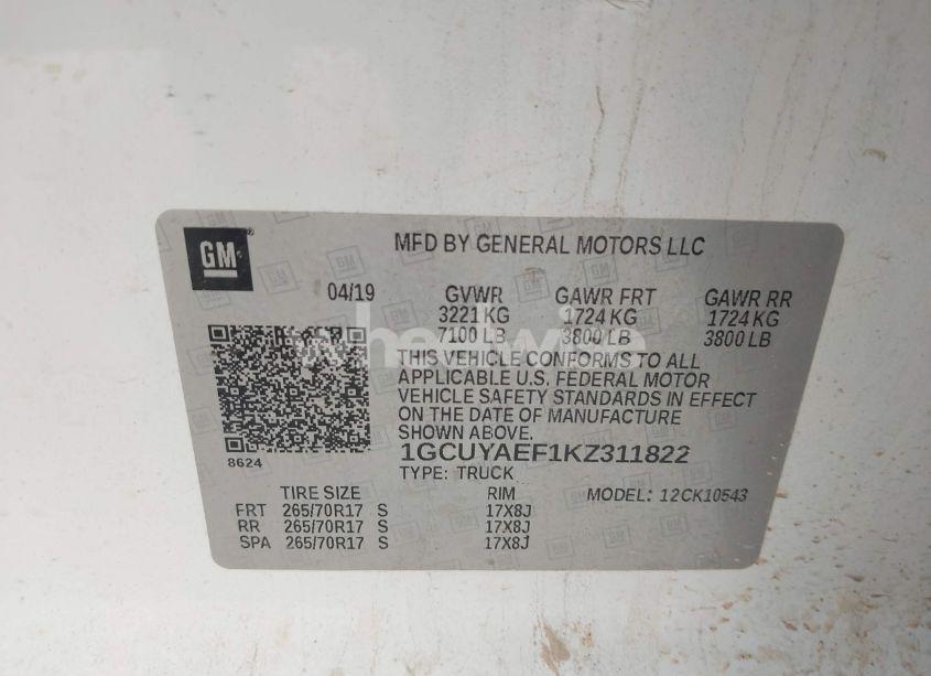 Photo 9 of 2019 Chevrolet Silverado 1500 WORK TRUCK (VIN 1GCUYAEF1KZ311822)