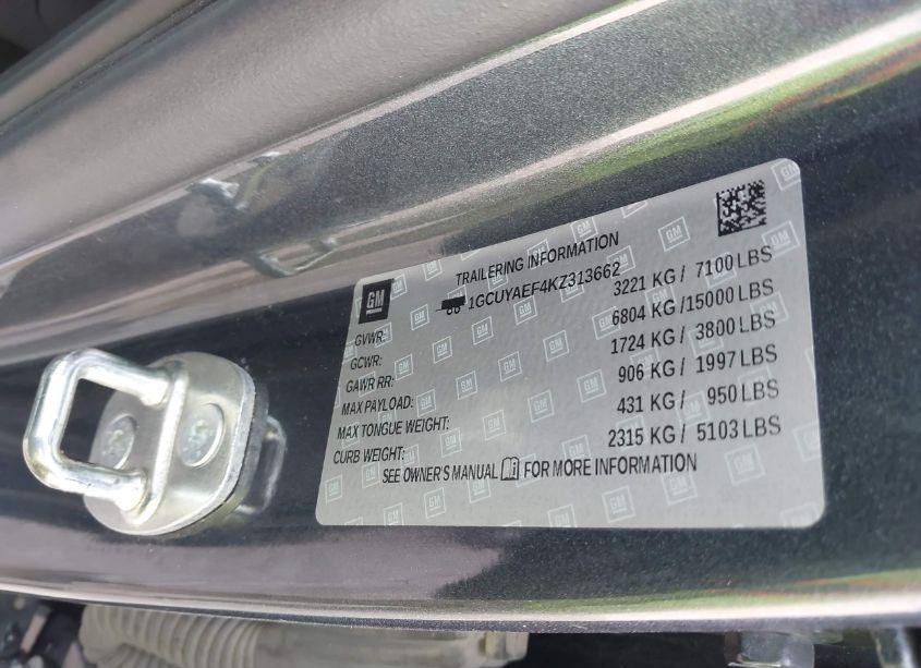 Photo 9 of 2019 Chevrolet Silverado 1500 WORK TRUCK (VIN 1GCUYAEF4KZ313662)