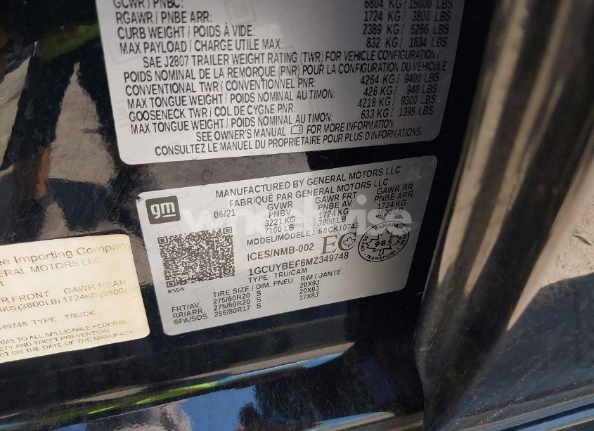 Photo 9 of 2021 Chevrolet Silverado 1500 4WD SHORT BED CUSTOM/4WD STANDARD BED CUSTOM (VIN 1GCUYBEF6MZ349748)