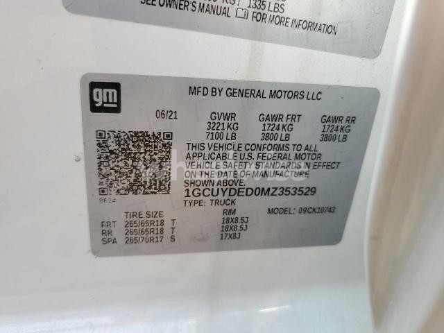 Photo 10 of 2021 CHEVROLET SILVERADO K1500 LT N/A (VIN 1GCUYDED0MZ353529)