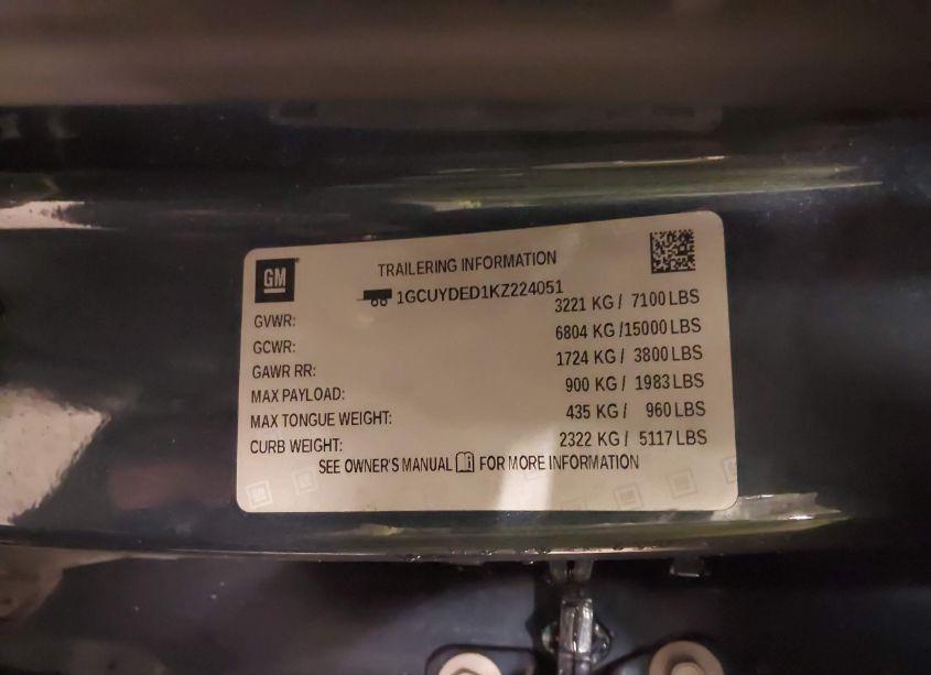 Photo 9 of 2019 Chevrolet Silverado 1500 LT (VIN 1GCUYDED1KZ224051)