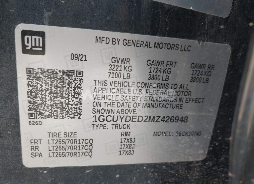 Photo 9 of 2021 Chevrolet Silverado 1500 4WD STANDARD BED LT (VIN 1GCUYDED2MZ426948)