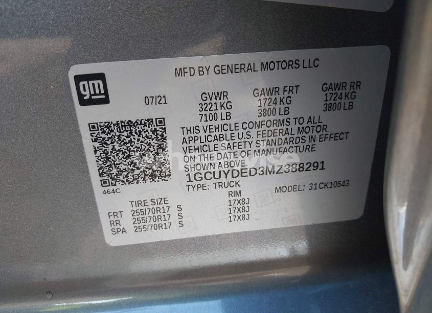 Photo 9 of 2021 Chevrolet Silverado 1500 4WD SHORT BED LT (VIN 1GCUYDED3MZ388291)