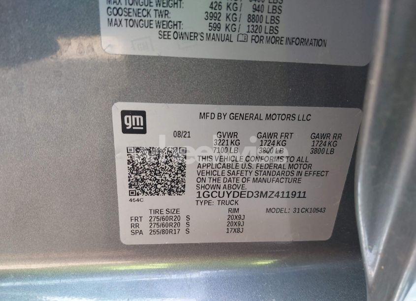 Photo 9 of 2021 Chevrolet Silverado 1500 4WD SHORT BED LT (VIN 1GCUYDED3MZ411911)