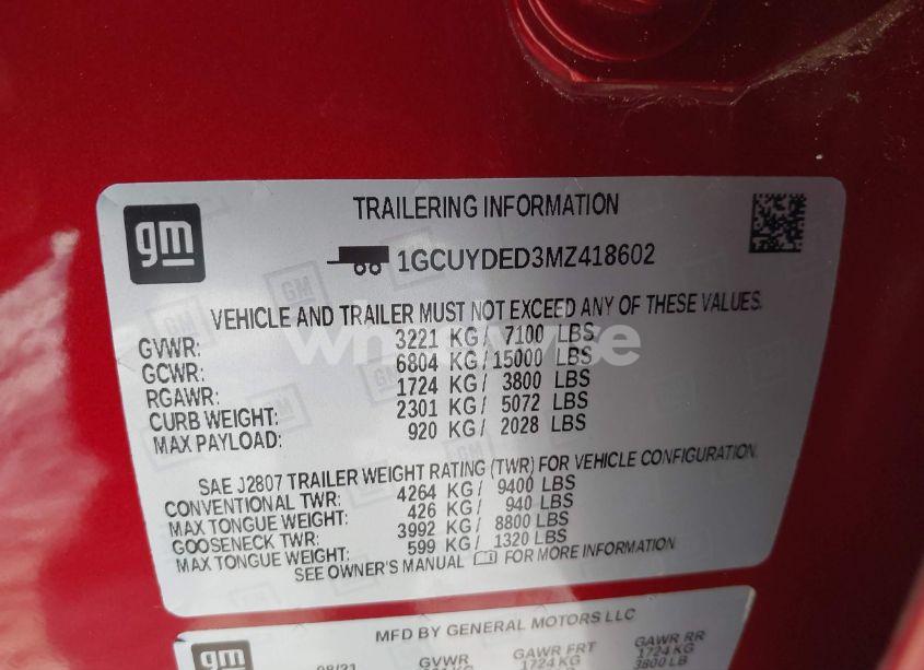 Photo 9 of 2021 Chevrolet Silverado 1500 4WD SHORT BED LT (VIN 1GCUYDED3MZ418602)