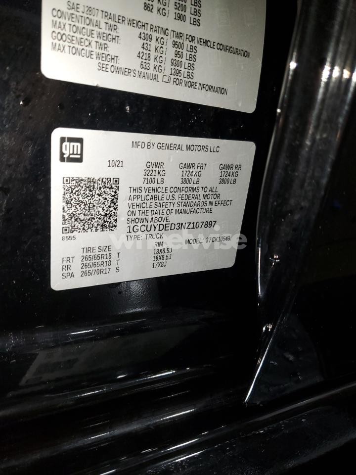 Photo 12 of 2022 CHEVROLET SILVERADO LTD K1500 LT N/A (VIN 1GCUYDED3NZ107897)