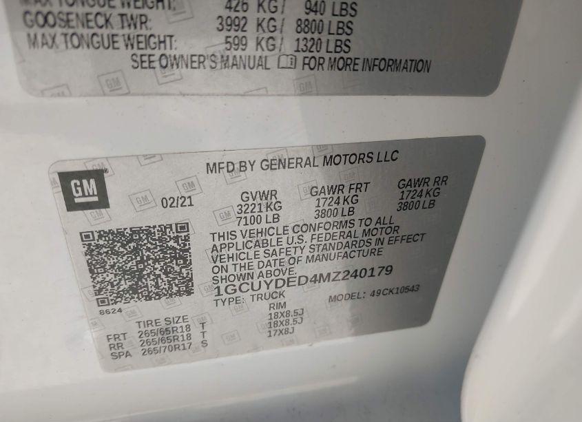 Photo 9 of 2021 Chevrolet Silverado 1500 4WD SHORT BED LT (VIN 1GCUYDED4MZ240179)