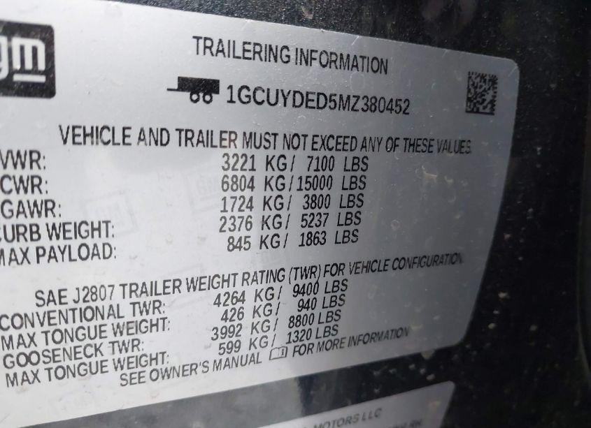 Photo 9 of 2021 Chevrolet Silverado 1500 4WD SHORT BED LT (VIN 1GCUYDED5MZ380452)