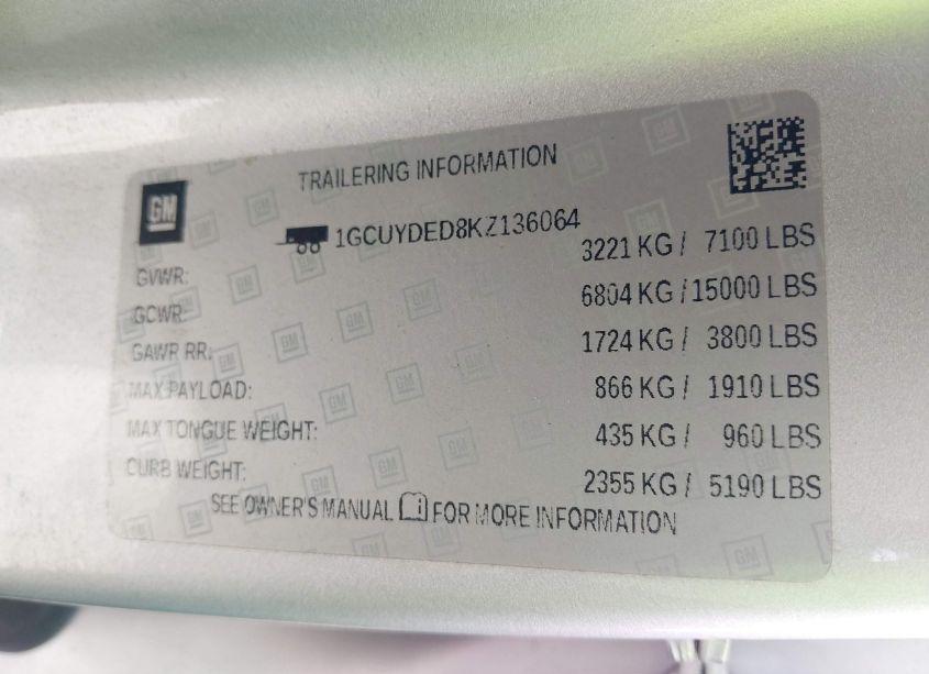 Photo 9 of 2019 Chevrolet Silverado 1500 LT (VIN 1GCUYDED8KZ136064)